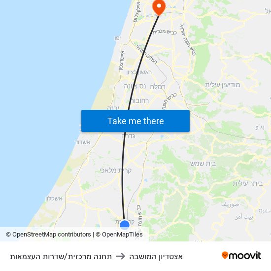 תחנה מרכזית/שדרות העצמאות to אצטדיון המושבה map