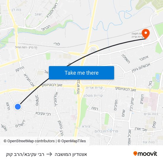 רבי עקיבא/הרב קוק to אצטדיון המושבה map