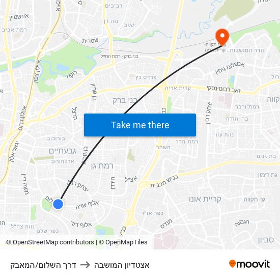 דרך השלום/המאבק to אצטדיון המושבה map