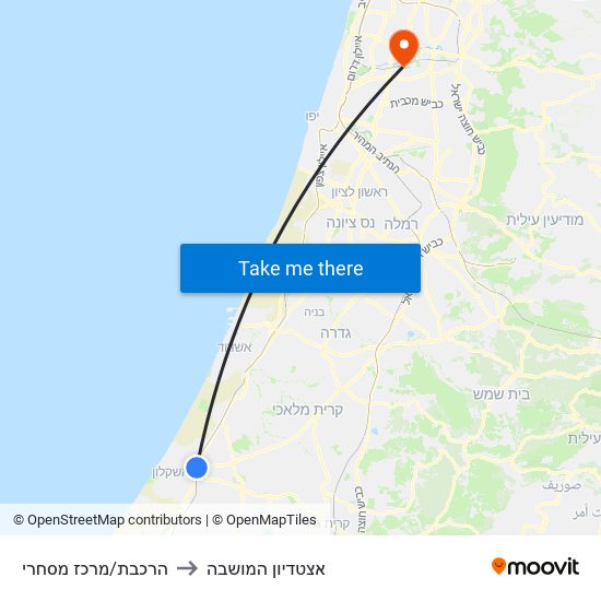 הרכבת/מרכז מסחרי to אצטדיון המושבה map