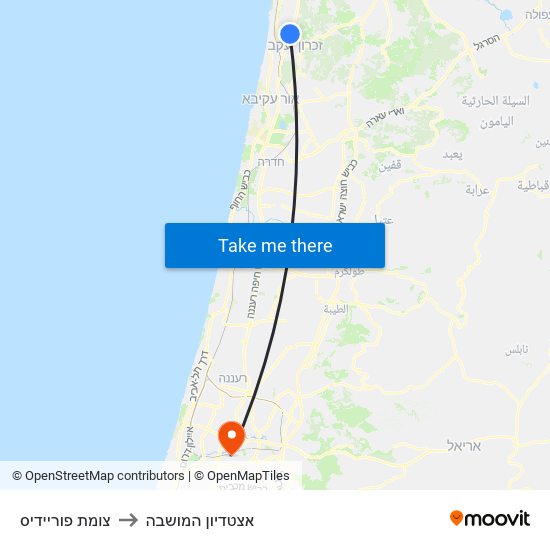 צומת פוריידיס to אצטדיון המושבה map