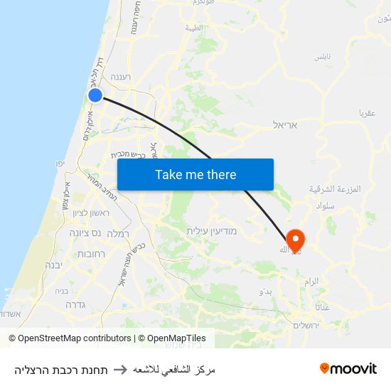 תחנת רכבת הרצליה to مركز الشافعي للاشعه map