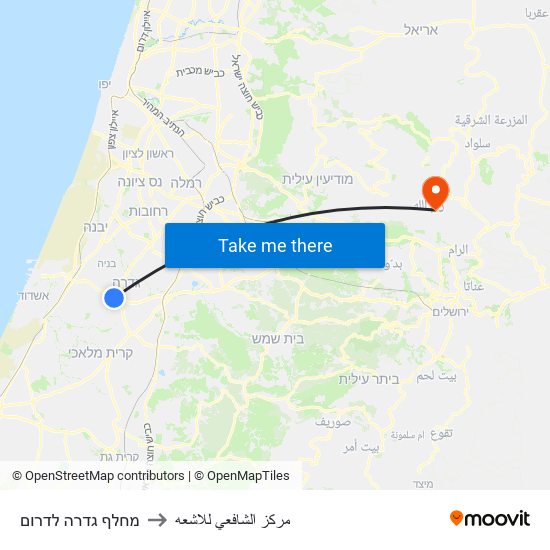 מחלף גדרה לדרום to مركز الشافعي للاشعه map