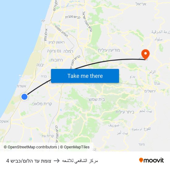 צומת עד הלום/כביש 4 to مركز الشافعي للاشعه map
