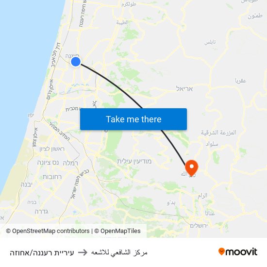 עיריית רעננה/אחוזה to مركز الشافعي للاشعه map