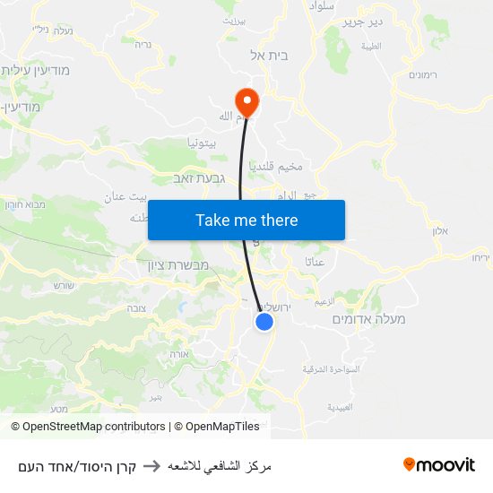 קרן היסוד/אחד העם to مركز الشافعي للاشعه map