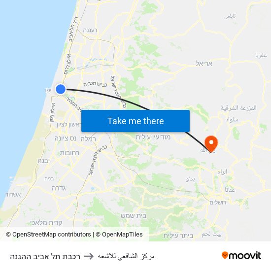 רכבת תל אביב ההגנה to مركز الشافعي للاشعه map