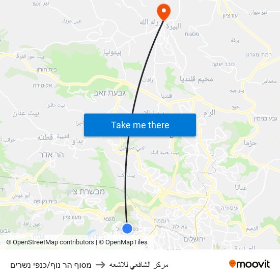 מסוף הר נוף/כנפי נשרים to مركز الشافعي للاشعه map