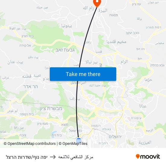 יפה נוף/שדרות הרצל to مركز الشافعي للاشعه map