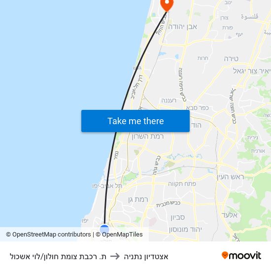 ת. רכבת צומת חולון/לוי אשכול to אצטדיון נתניה map