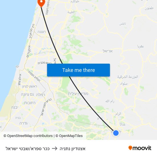 ככר ספרא/שבטי ישראל to אצטדיון נתניה map