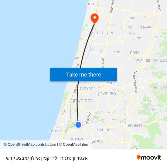 קניון איילון/מבצע קדש to אצטדיון נתניה map