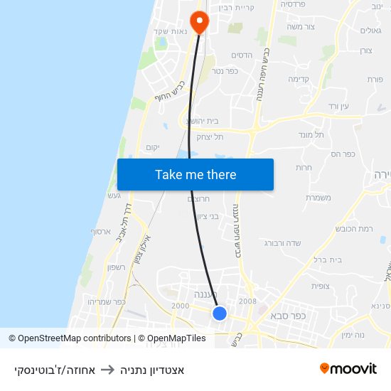 אחוזה/ז'בוטינסקי to אצטדיון נתניה map