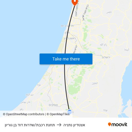 תחנת רכבת/שדרות דוד בן גוריון to אצטדיון נתניה map