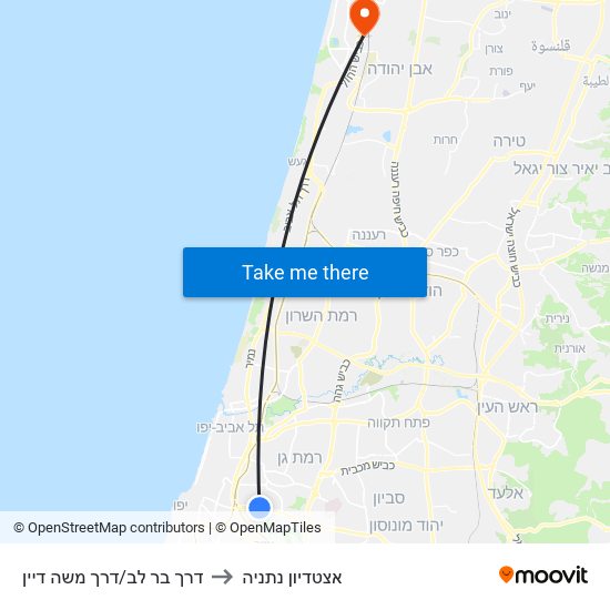 דרך בר לב/דרך משה דיין to אצטדיון נתניה map