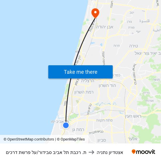 ת. רכבת תל אביב סבידור/על פרשת דרכים to אצטדיון נתניה map