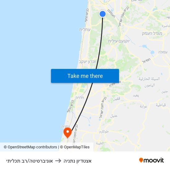 אוניברסיטה/רב תכליתי to אצטדיון נתניה map