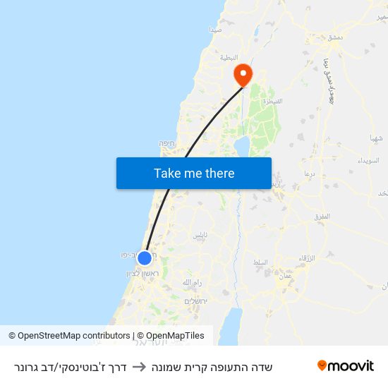 דרך ז'בוטינסקי/דב גרונר to שדה התעופה קרית שמונה map