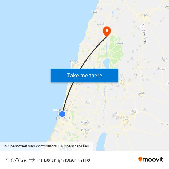 אצ''ל/לח''י to שדה התעופה קרית שמונה map