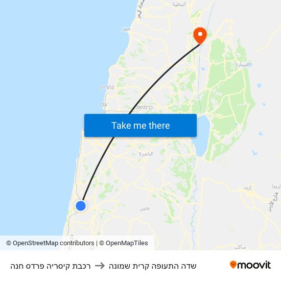 רכבת קיסריה פרדס חנה to שדה התעופה קרית שמונה map