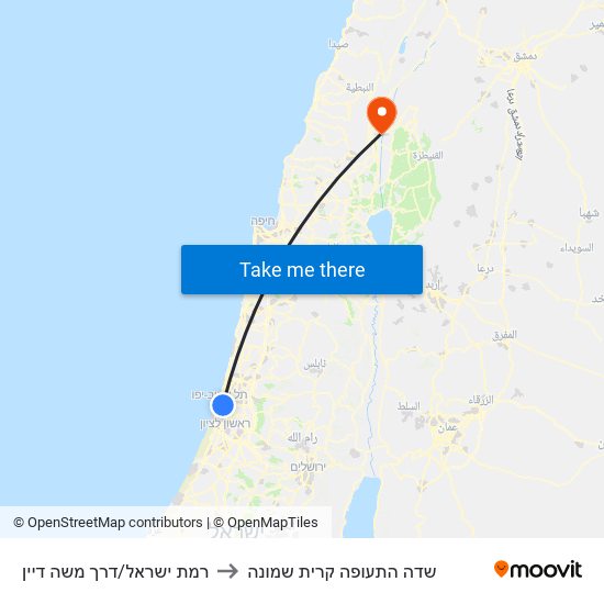 רמת ישראל/דרך משה דיין to שדה התעופה קרית שמונה map