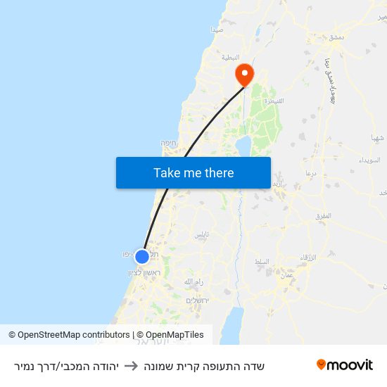 יהודה המכבי/דרך נמיר to שדה התעופה קרית שמונה map