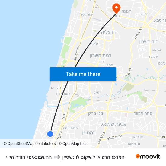 החשמונאים/יהודה הלוי to המרכז הרפואי לשיקום לוינשטיין map