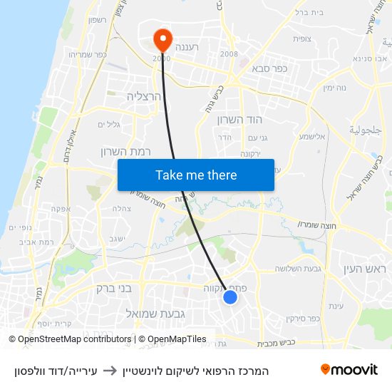 עירייה/דוד וולפסון to המרכז הרפואי לשיקום לוינשטיין map