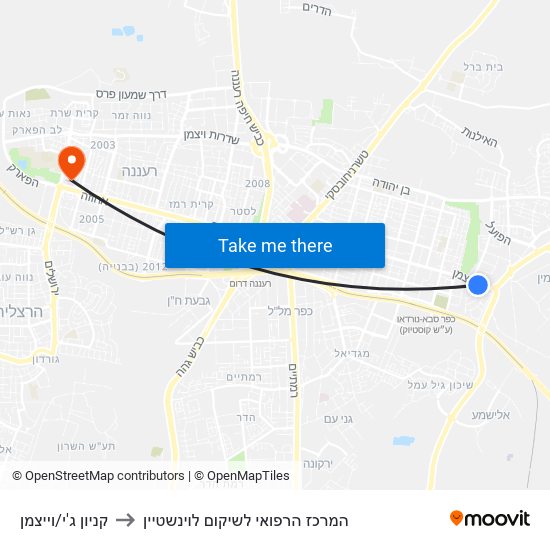 קניון ג'י/וייצמן to המרכז הרפואי לשיקום לוינשטיין map