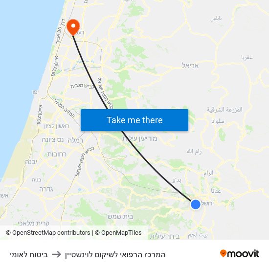 ביטוח לאומי to המרכז הרפואי לשיקום לוינשטיין map