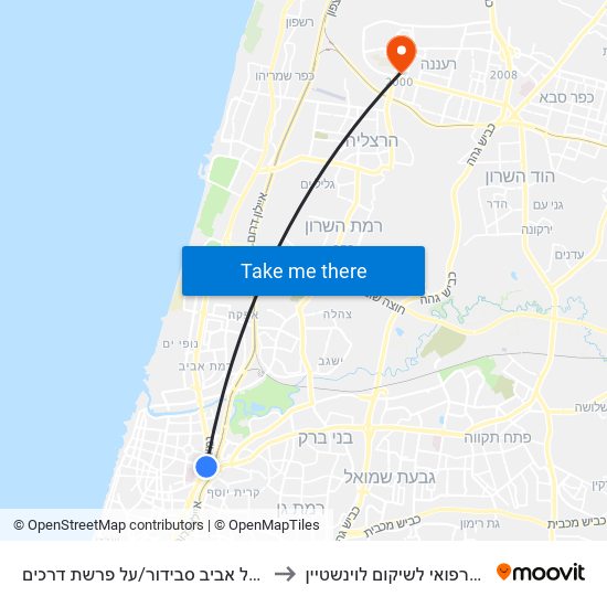 ת. רכבת תל אביב סבידור/על פרשת דרכים to המרכז הרפואי לשיקום לוינשטיין map