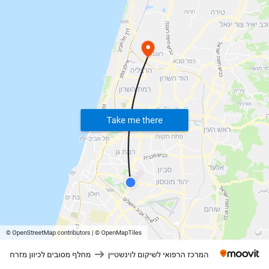 מחלף מסובים   לכיוון מזרח to המרכז הרפואי לשיקום לוינשטיין map