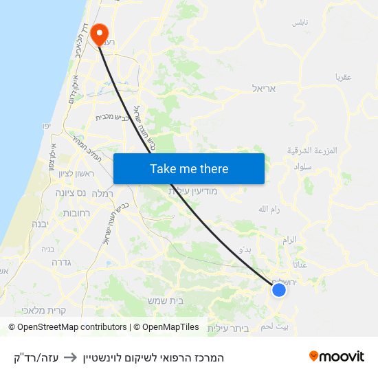 עזה/רד''ק to המרכז הרפואי לשיקום לוינשטיין map