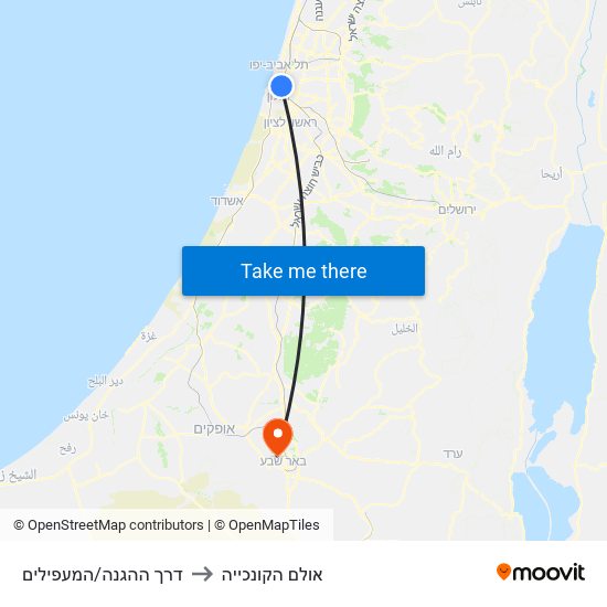 דרך ההגנה/המעפילים to אולם הקונכייה map