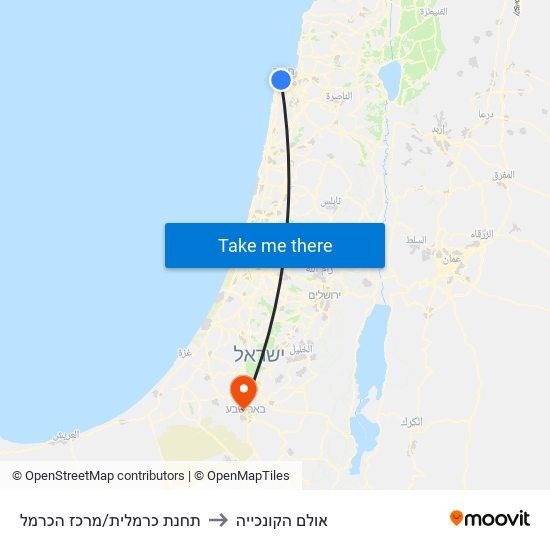 תחנת כרמלית/מרכז הכרמל to אולם הקונכייה map