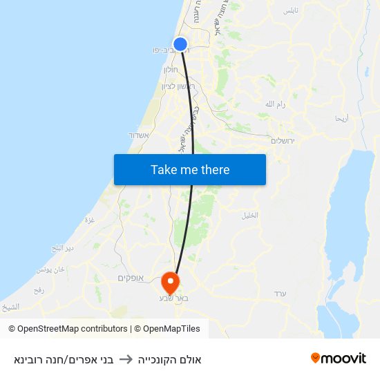 בני אפרים/חנה רובינא to אולם הקונכייה map