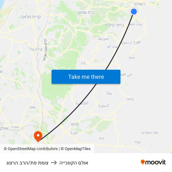 צומת פת/הרב הרצוג to אולם הקונכייה map