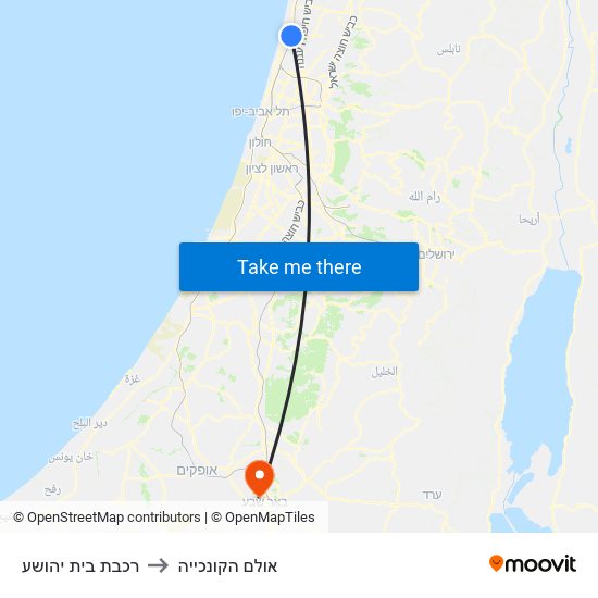 רכבת בית יהושע to אולם הקונכייה map