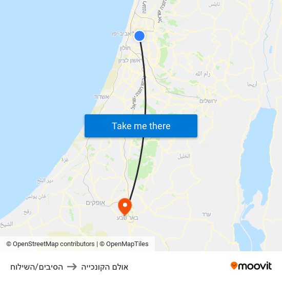 הסיבים/השילוח to אולם הקונכייה map