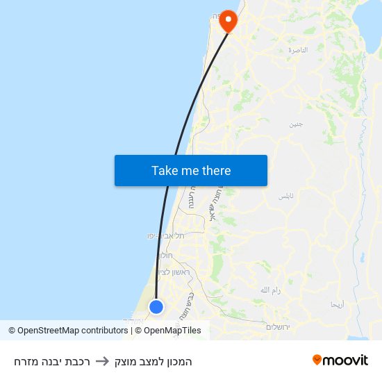 רכבת יבנה מזרח to המכון למצב מוצק map