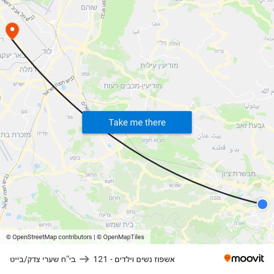 בי''ח שערי צדק/בייט to 121 - אשפוז נשים וילדים map