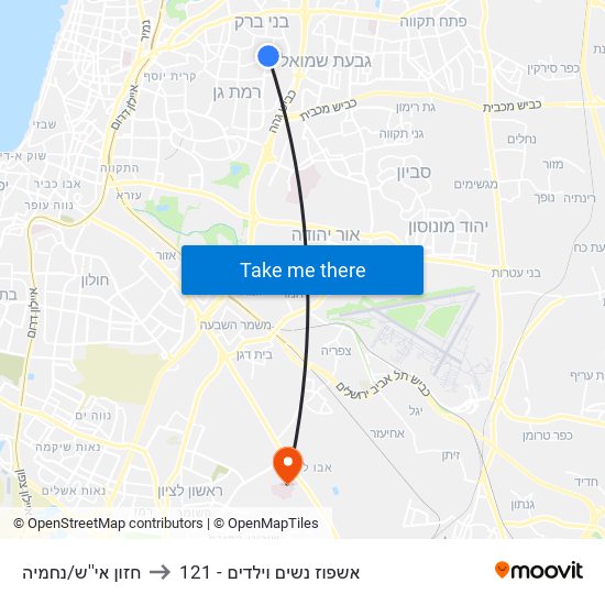 חזון אי''ש/נחמיה to 121 - אשפוז נשים וילדים map