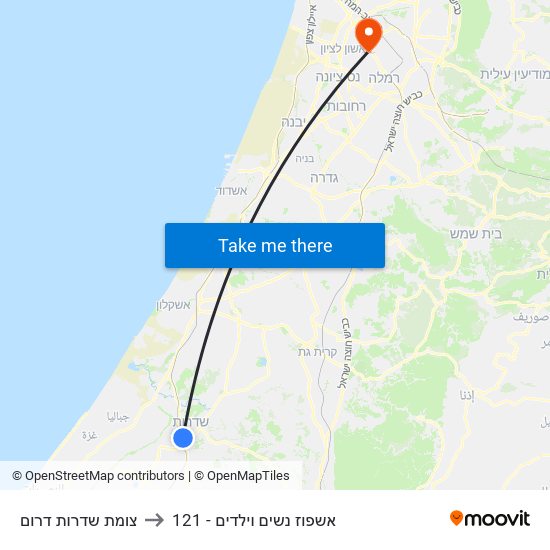 צומת שדרות דרום to 121 - אשפוז נשים וילדים map