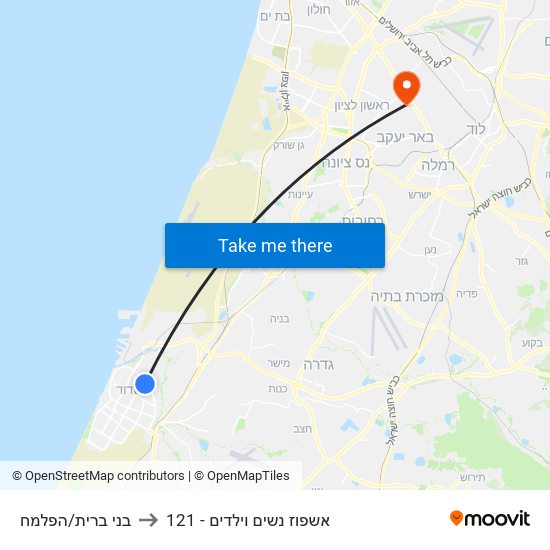 בני ברית/הפלמח to 121 - אשפוז נשים וילדים map