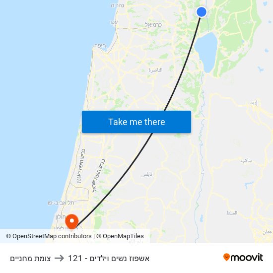 צומת מחניים to 121 - אשפוז נשים וילדים map