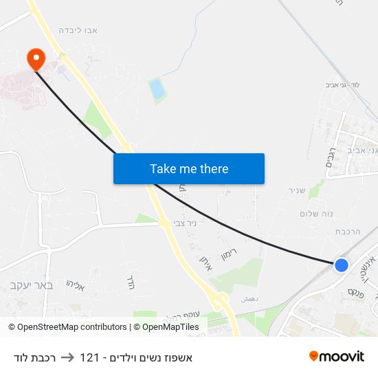 רכבת לוד to 121 - אשפוז נשים וילדים map