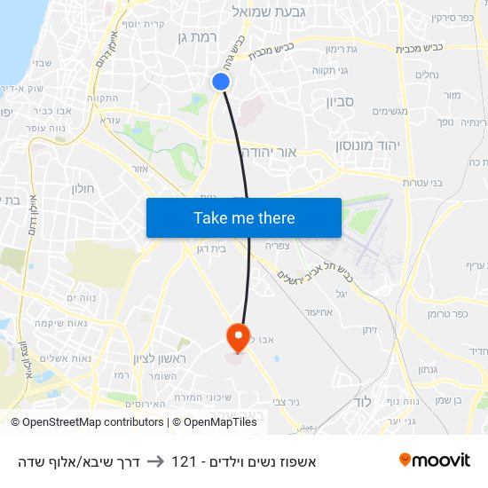 דרך שיבא/אלוף שדה to 121 - אשפוז נשים וילדים map