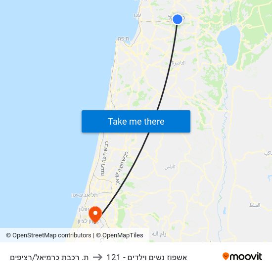 ת. רכבת כרמיאל/רציפים to 121 - אשפוז נשים וילדים map