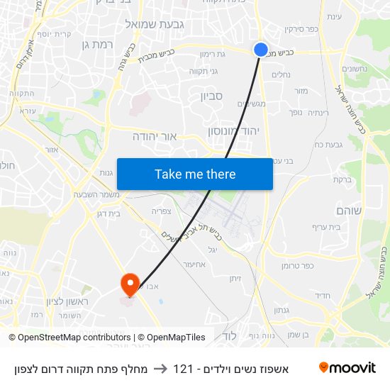 מחלף פתח תקווה דרום לצפון to 121 - אשפוז נשים וילדים map