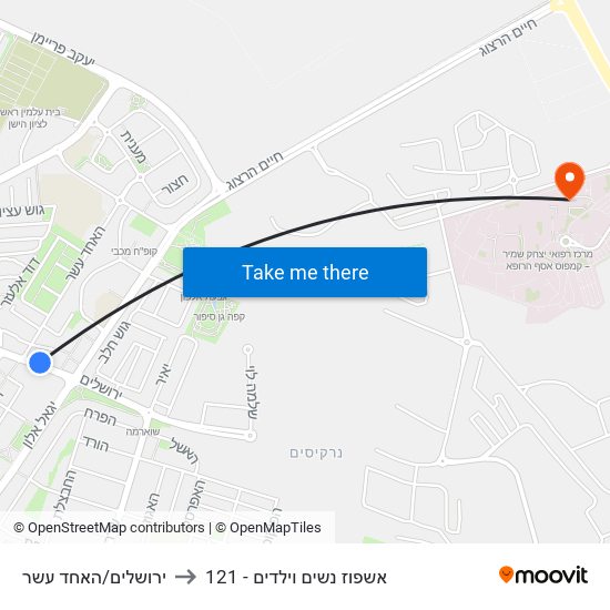 ירושלים/האחד עשר to 121 - אשפוז נשים וילדים map